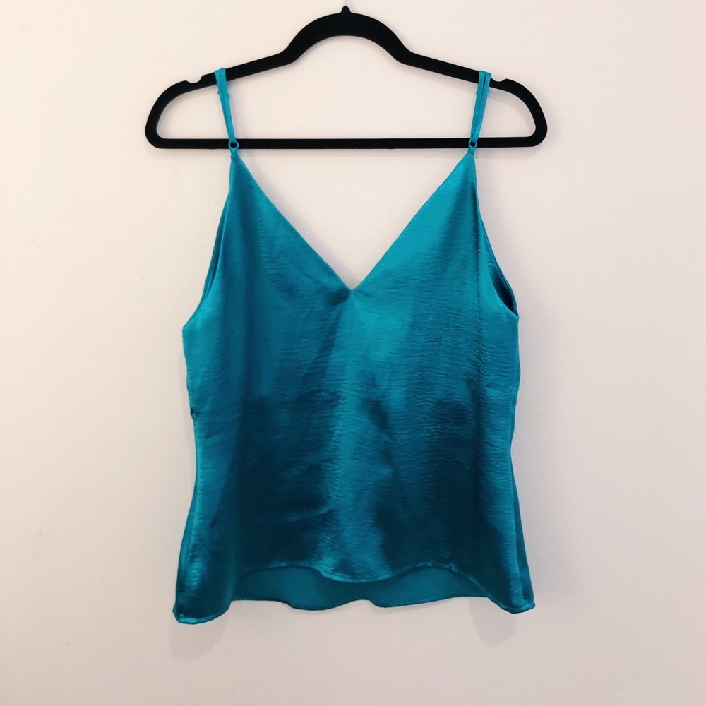 Shiny/Silk Turquoise V-Neck Tank Top